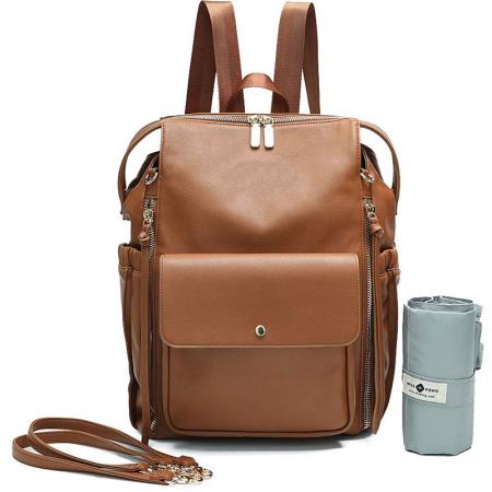Large Capacity Leather Diaper Backpack