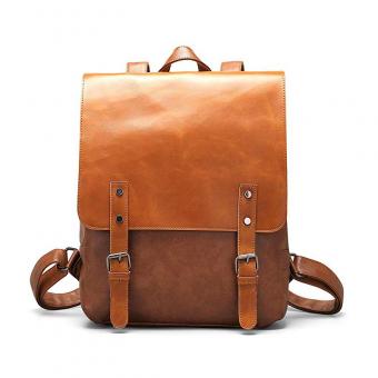 mochila de cuero de imitación marrón bolso de escuela escolar mochila de viaje de fin de semana para mujeres hombres